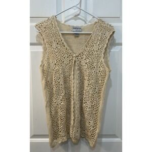 Empress Ramie Cotton Crochet Sleeveless Cardigan M Boho Cottage Coquette Indie